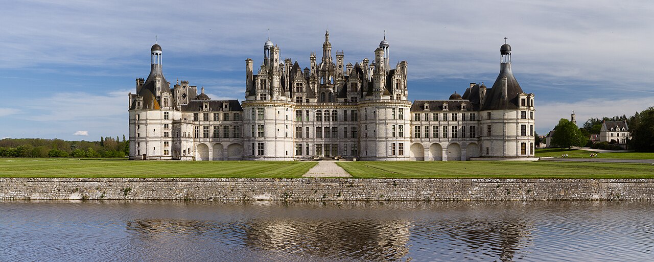 Château de Chambord reflected in the Loire Valley river, France