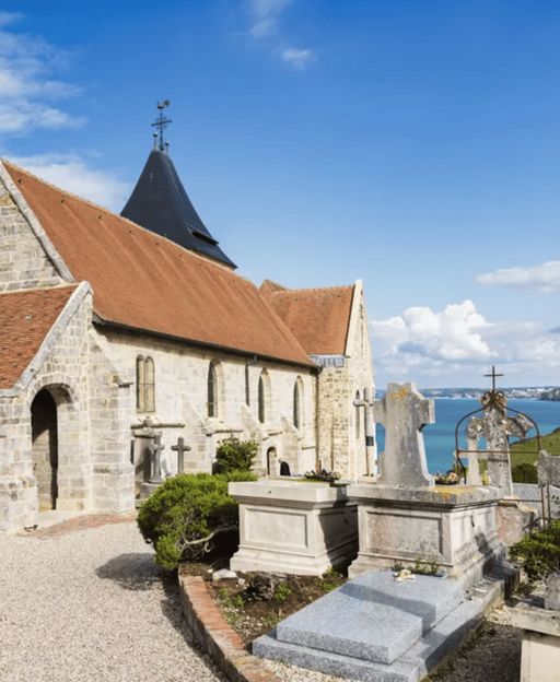 Historic French church with cemetery in Varengeville-sur-Mer, Normandy — ideal for a French heritage trip to your ancestral village