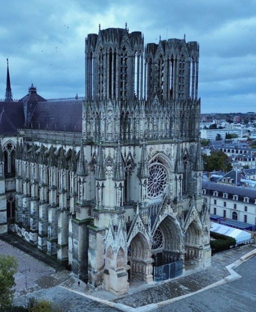 Reims Cathedral aerial view, Champagne, France — coronation church of French kings
