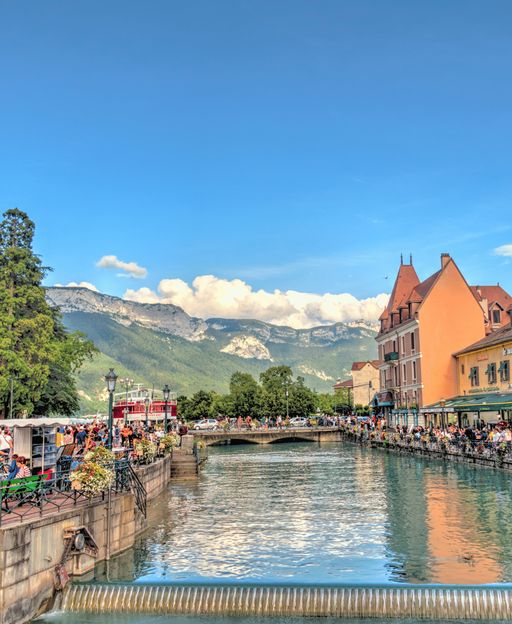 Annecy old town canal and Alps, France