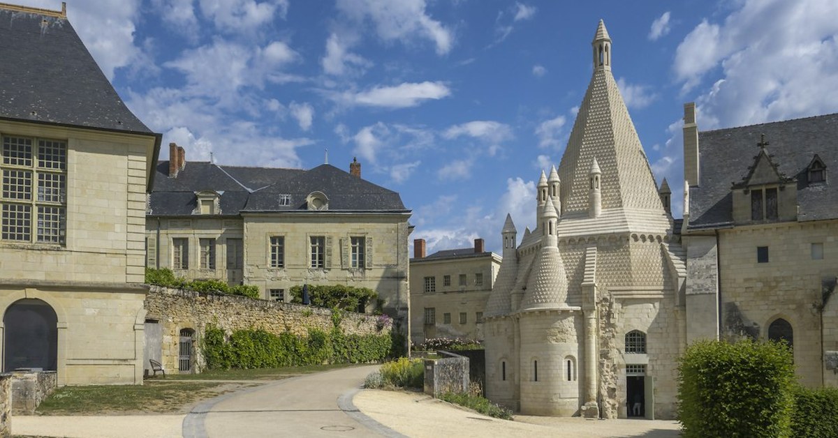 Romanesque kitchen tower with scaled stone roof at Fontevraud Abbey, Loire Valley