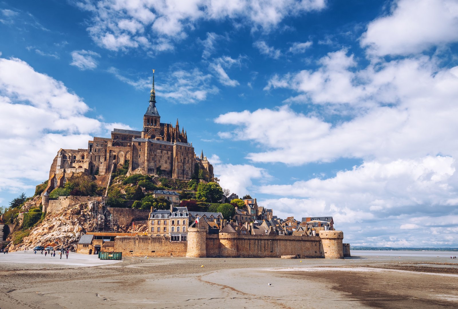 Mont-Saint-Michel abbey above the bay at low tide, Normandy