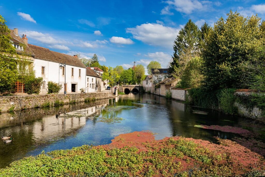 Stone houses along the Bouzaise river in Beaune