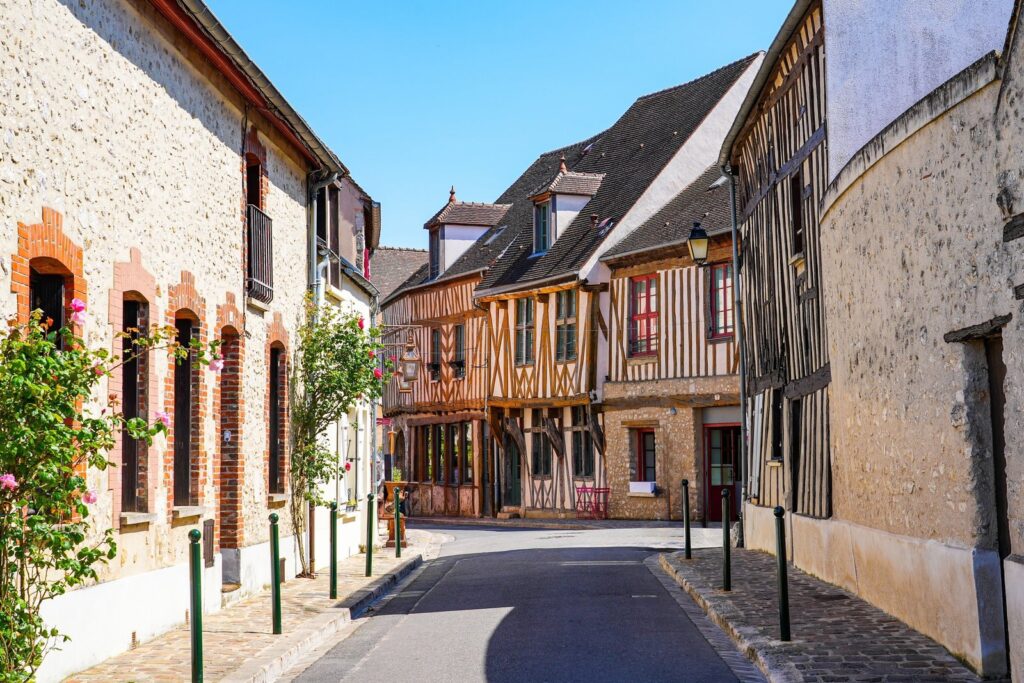 Half-timbered houses along a street in Provins