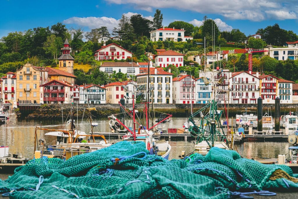 Half-timbered Basque houses around the port of Saint-Jean-de-Luz