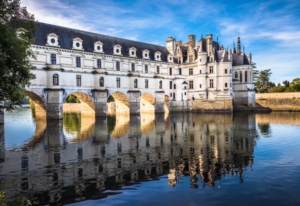 Château de Chenonceau spanning the River Cher on stone arches