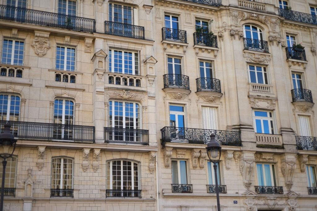 Apartment building with iron balconies in France