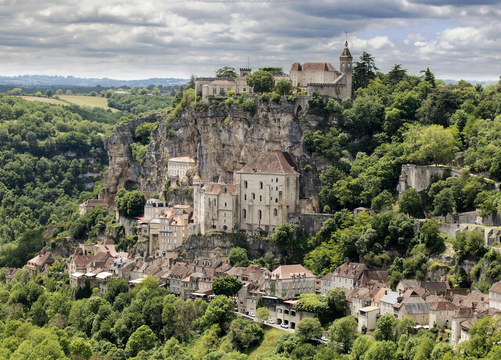 Rocamadour village and its sanctuary climbing the cliff above the Alzou canyon
